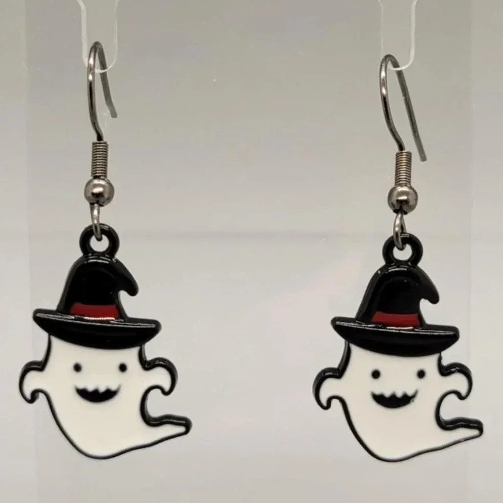 Ghost earrings - stainless steel dangle spooky Halloween gothic jewelry